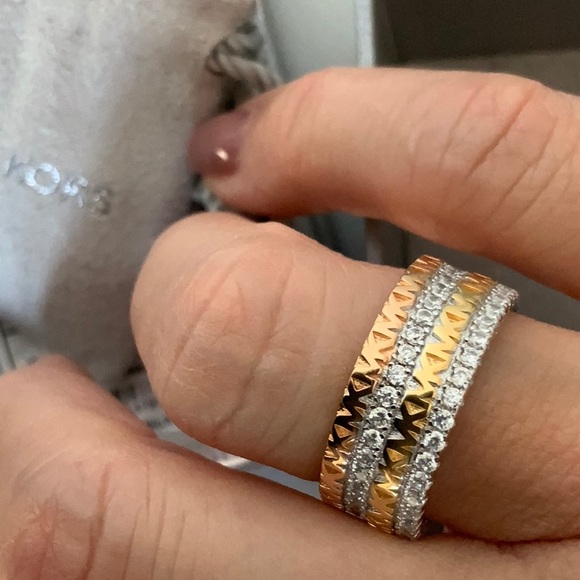 COPY - Precious Metal-Plated Sterling Silver Pavé Logo Ring - Picture 2 of 3